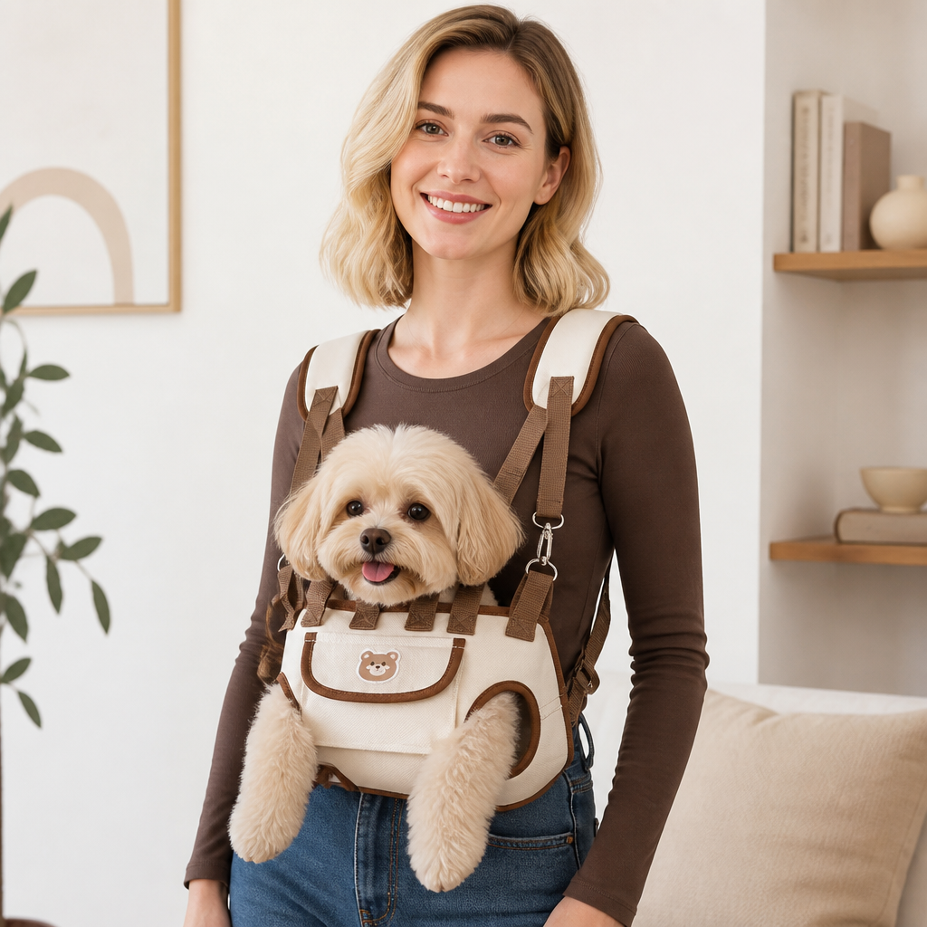 Robuste Hundetasche / Katzentasche in Braun, ideal für Kleintiertransport; verstellbar & komfortabel.