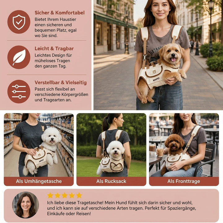 Stylische braune Haustier-Schultertasche, perfekt für den Transport kleiner Hunde und Katzen.