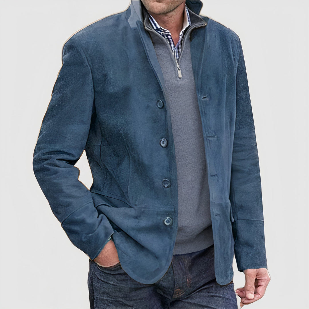Klassische Herren Jacke im Vintage-Stil, ideal für Business & Freizeit, mit Stehkragen und Knöpfen.