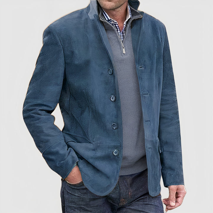 Klassische Herren Jacke im Vintage-Stil, ideal für Business & Freizeit, mit Stehkragen und Knöpfen.