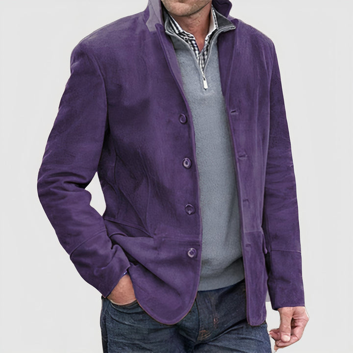 Stilvolle Herren Vintage Jacke mit Stehkragen & Knopfleiste. Perfekt für souveräne Auftritte im Herbst/Winter.