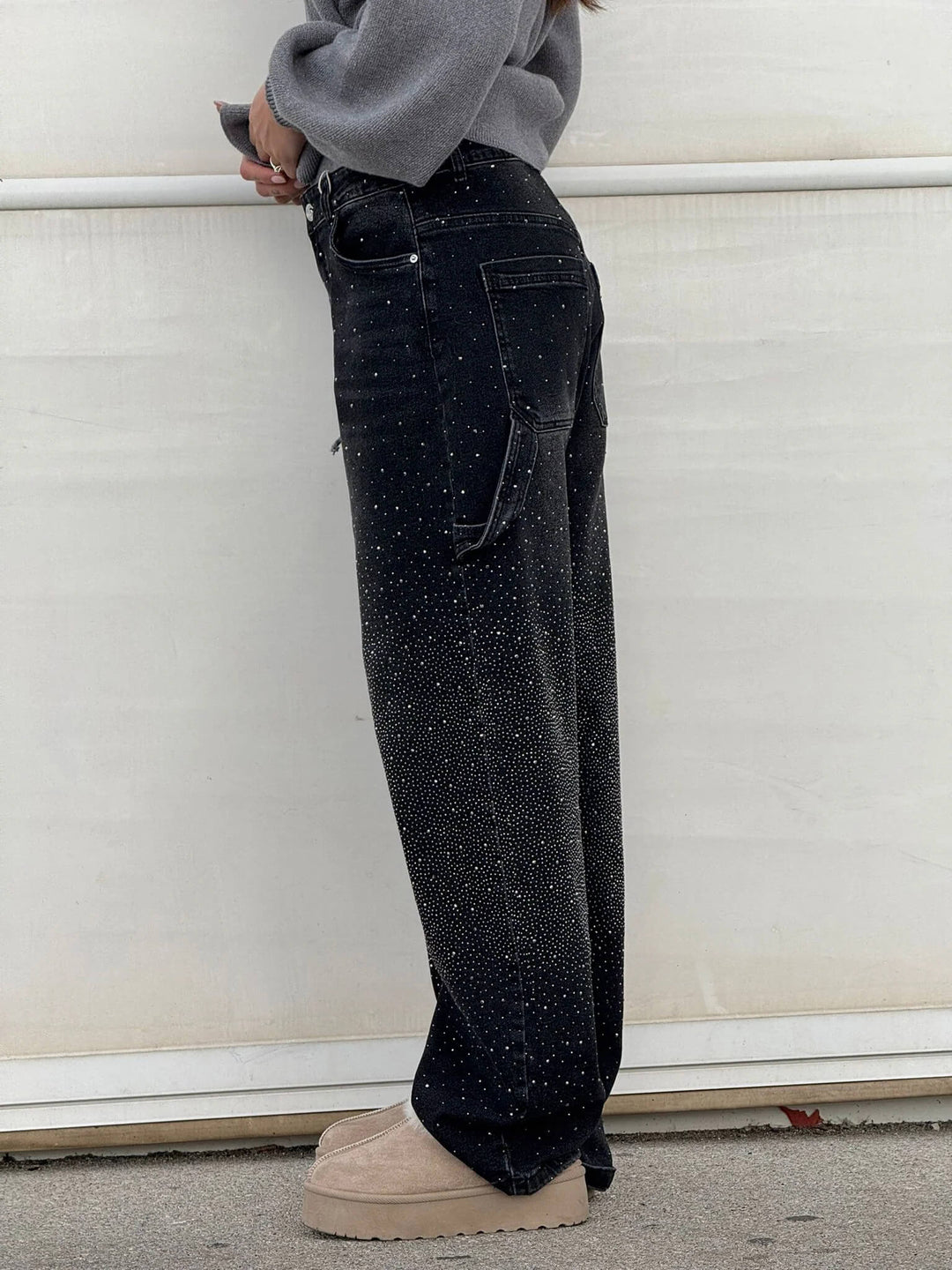 High Fashion Damen Baggy Jeans, glitzernd und weit geschnitten, für den Statement-Look.