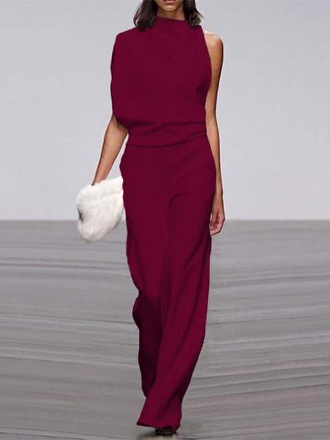 Moderner Damen Overall für Business Casual Outfits: Ärmellos, Rundhals und bequemer weiter Schnitt.