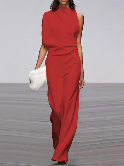 Bequemer und eleganter Damen Jumpsuit mit weitem Schnitt. Ärmelloser Overall für Frühling/Sommer Mode.