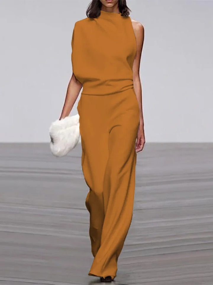 Eleganter ärmelloser Damen Jumpsuit mit Rundhalsausschnitt und weitem Schnitt für Frühling/Sommer.