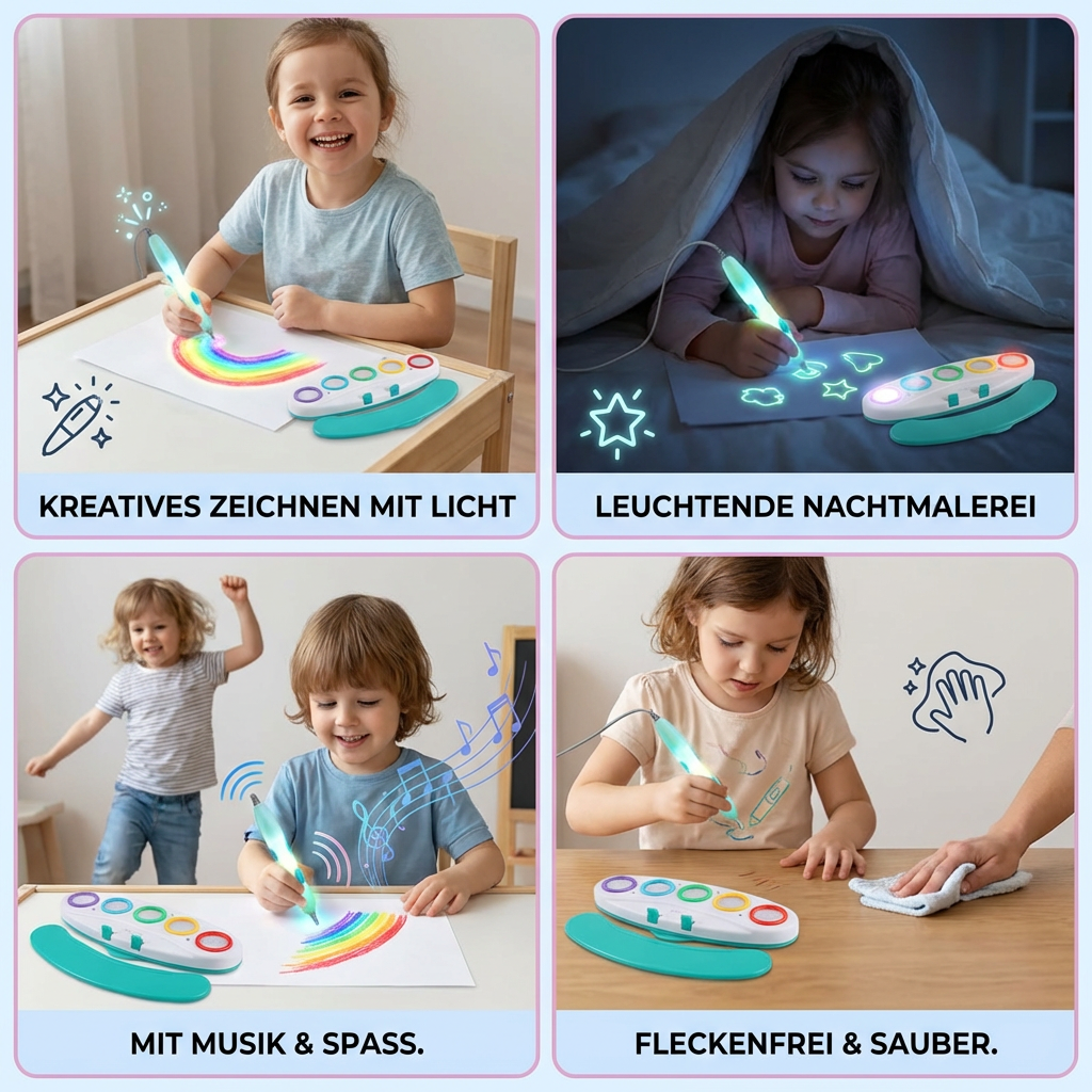 Der interaktive Lichtstift als Lernspielzeug. Fördert Kreativität, Malen & Feinmotorik bei Kindern.