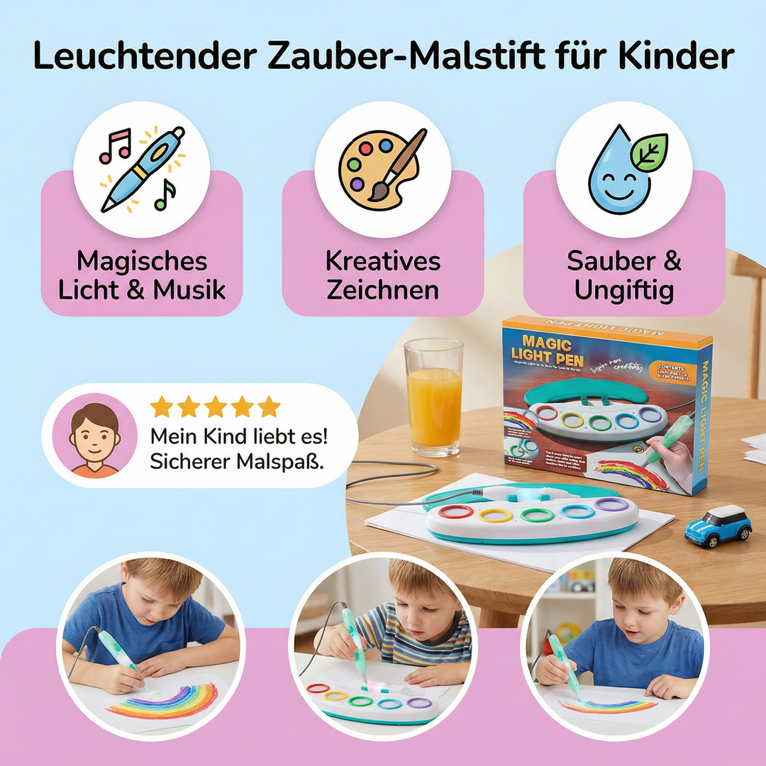 Detailaufnahme des Zauber-Malstifts mit Lichtfunktion. Innovatives Kinderspielzeug für kreatives Malen.