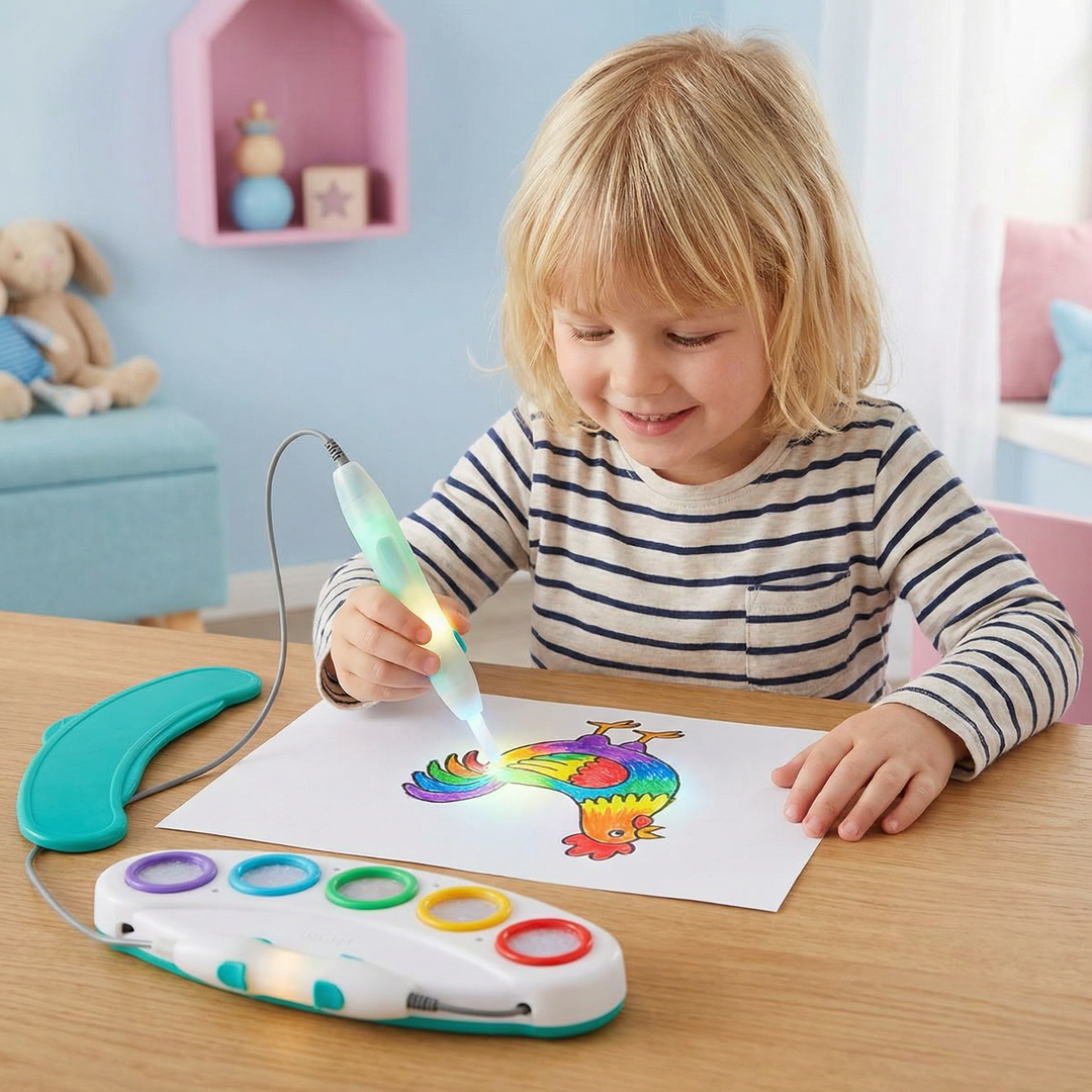 Leuchtender Zauber-Malstift für Kinder. Kreatives Lernspielzeug für Malen mit Licht & Feinmotorik.