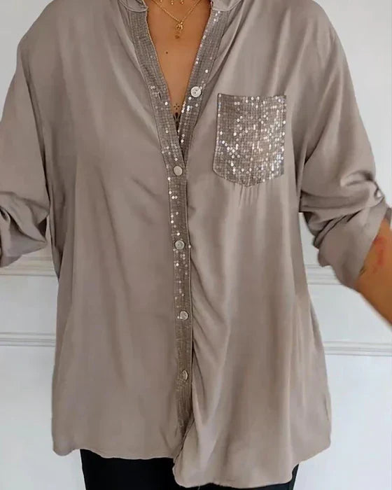 Trendiges Damen Sommer Pailletten Top mit Knopfleiste. Angenehm & stylish für Freizeit.