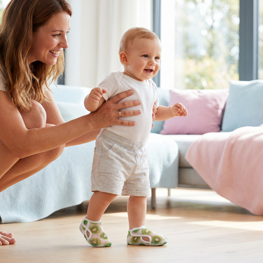 Flexible Lauflernschuhe mit Fruchtdesign für optimalen Fußkomfort und sicheren Halt.