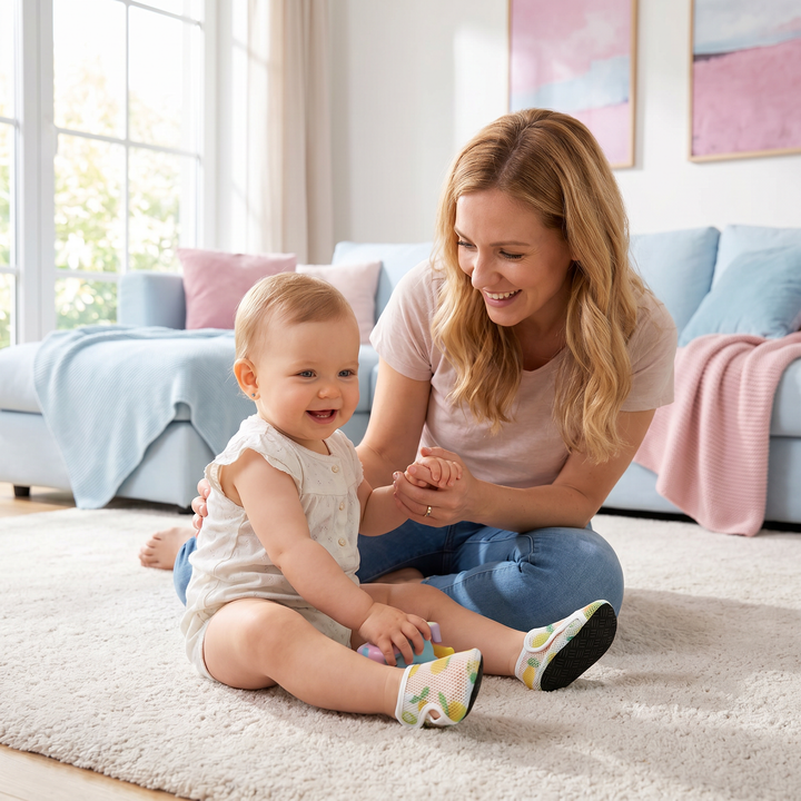 Bequeme Sommer-Babyschuhe im fröhlichen Fruchtdesign, ideal für kleine Füße.