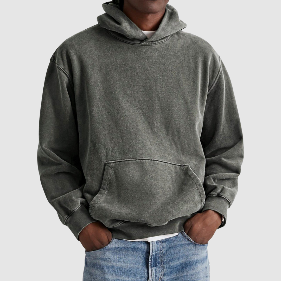 Bequemer Oversize Herren Kapuzenpullover mit praktischer Kängurutasche. Ideal für Streetwear & Herbst.