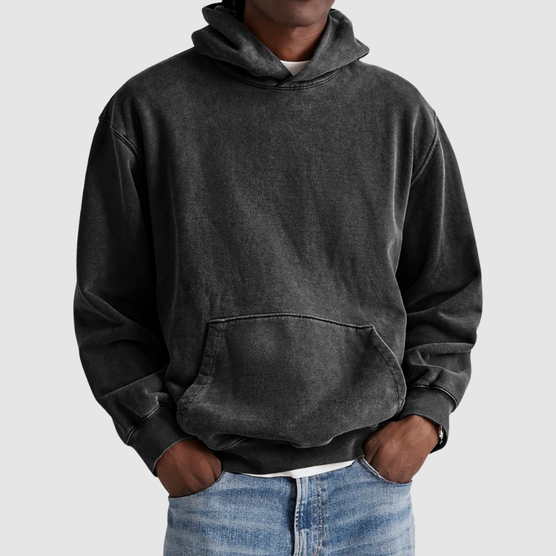 Lässiger Herren Hoodie in Dunkelgrau mit Kapuze & Kängurutasche für bequemen Streetstyle & Freizeit.