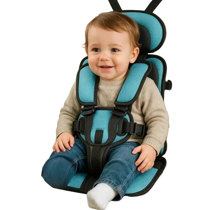 Faltbarer Kinder Reisesitz mit 5-Punkt-Gurt für sichere Autofahrten & Reisen.