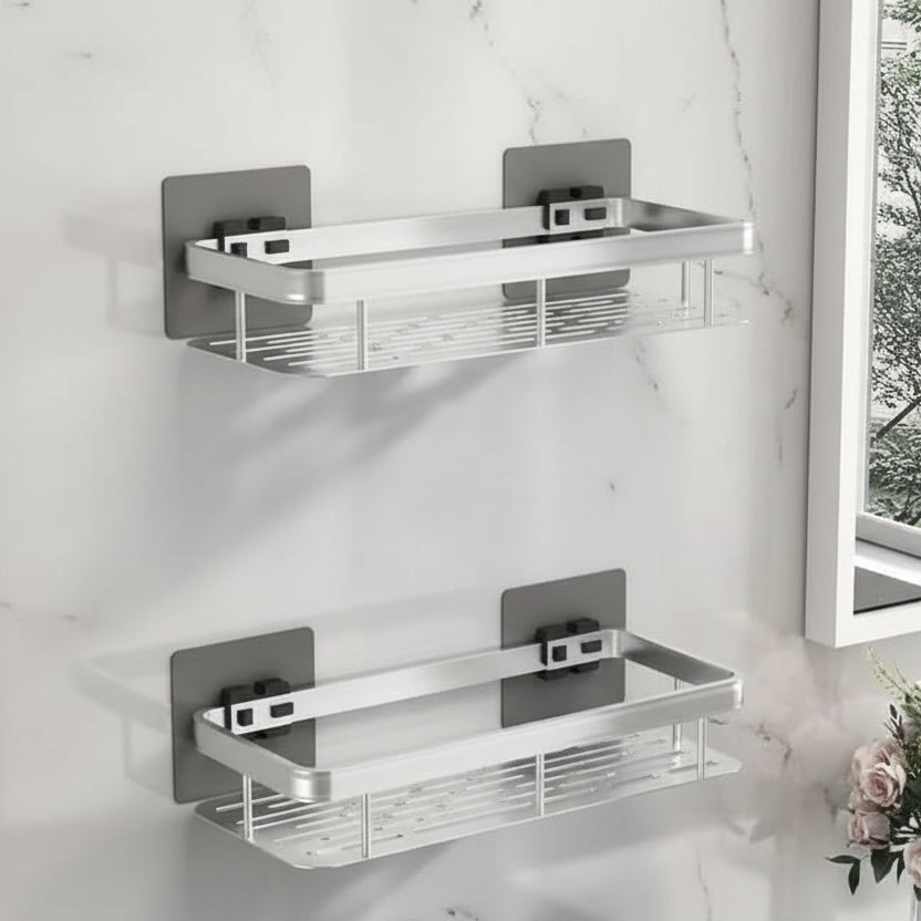 Organisationshelfer: Selbstklebendes Wandregal im Badezimmer, Shampoo & Duschgel.