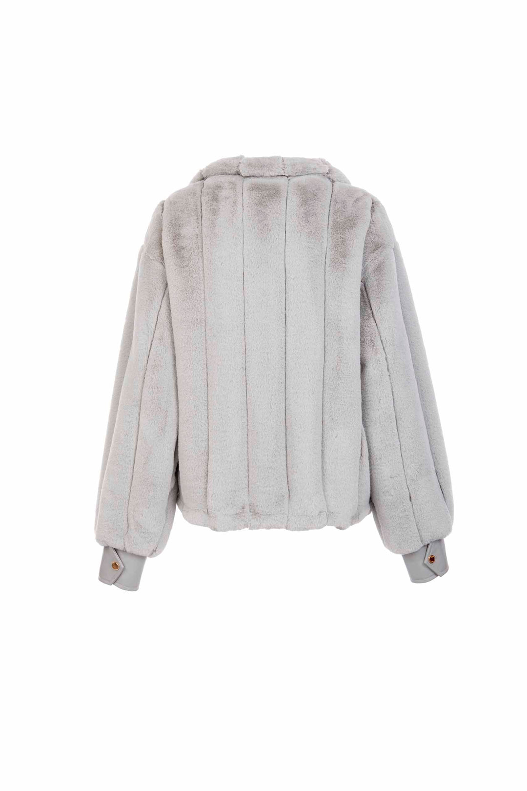 Damen flauschige Bomberjacke in Blaugrau, weich und warm für stilvolle Winter- & Übergangslooks. Komfortabler Blouson.