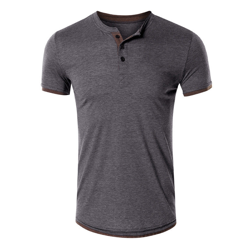 Modernes Slim Fit Henley T-Shirt für Männer, kurzärmlig mit modischem V-Ausschnitt. Perfekt für Casual Looks.