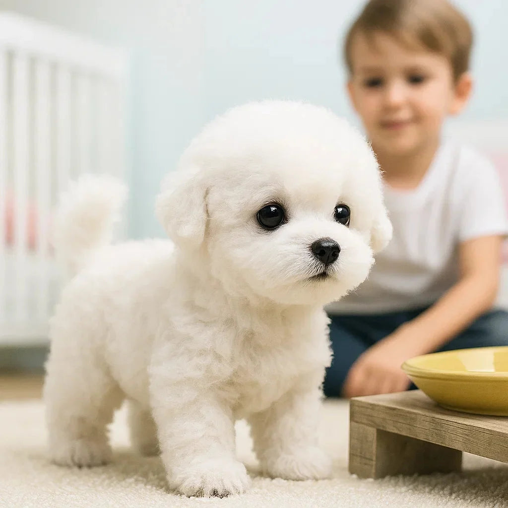 Realistischer interaktiver Plüschhund als weiches Kuscheltier für Kinder. Perfektes Welpen-Spielzeug & Geschenk.