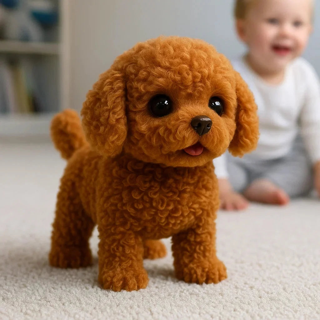 Weicher, realistischer Plüschhund als kuscheliger Spielzeug-Welpe für Kinder. Interaktives Tierfreund-Geschenk.
