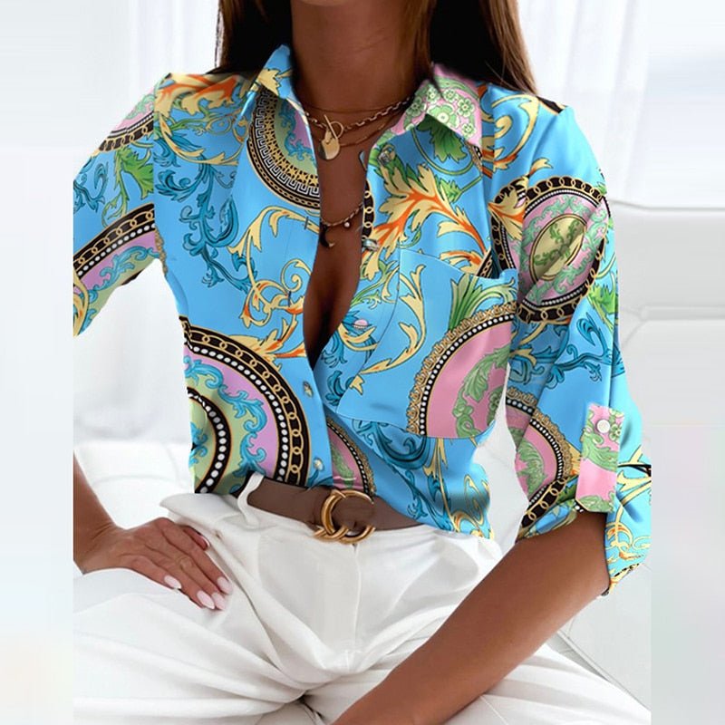 Damen Langarmbluse mit elegantem Muster. Ideal als Oberteil für Business & festliche Anlässe.