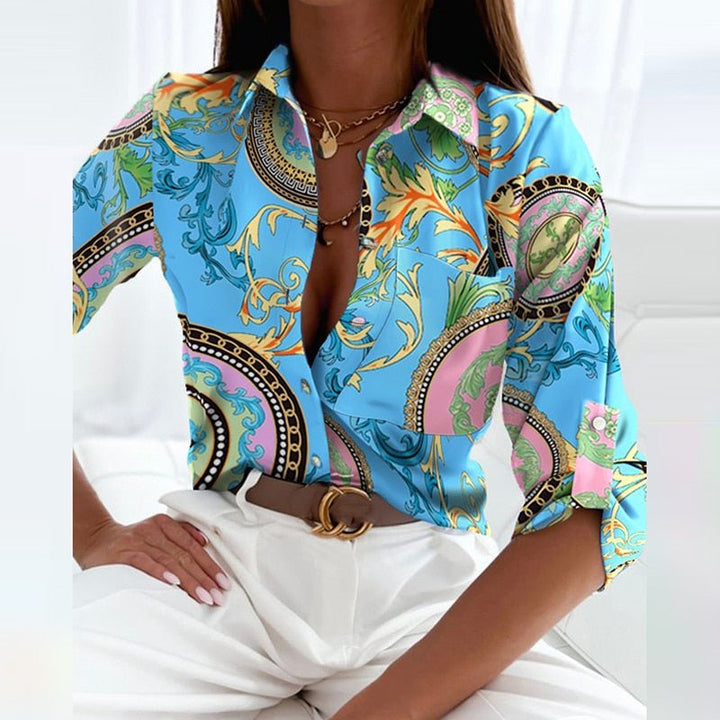 Damen Langarmbluse mit elegantem Muster. Ideal als Oberteil für Business & festliche Anlässe.