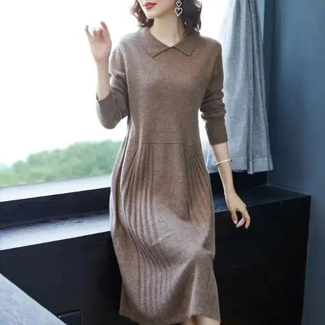 Modisches Damen Langarmkleid mit Rundhals, ideal als warmes Freizeitkleid für Herbst & Winter. Komfortabel & vielseitig.