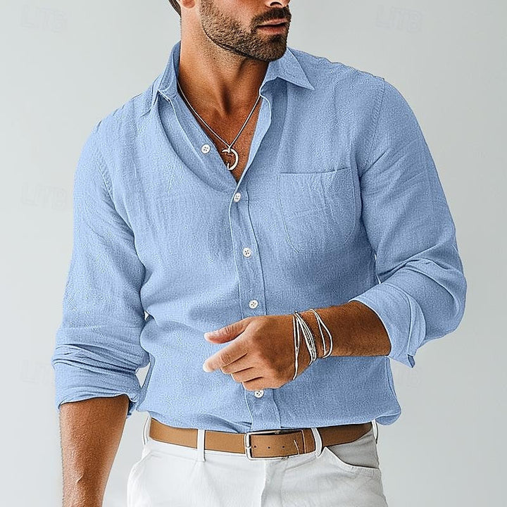Elegantes Herren Freizeithemd Langarm mit praktischer Brusttasche, perfekt für lässige Sommer-Looks.