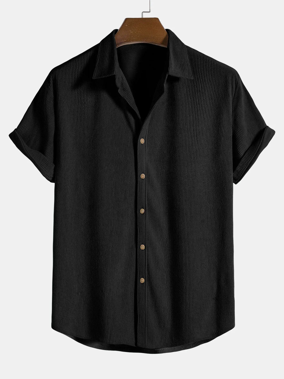 Schwarzes, bequemes Herren-Freizeithemd, leicht & atmungsaktiv, perfekt für sommerliche Outfits.