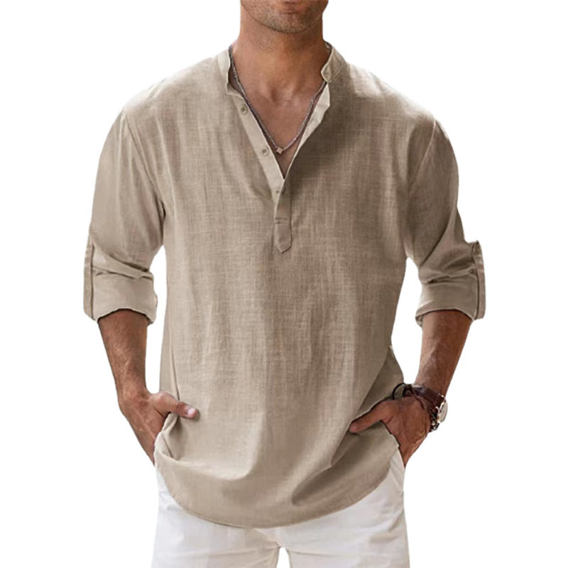 Herren Langarm Henley Sommerhemd, atmungsaktiv & bequem. Ein Must-have für entspannte Sommertage.