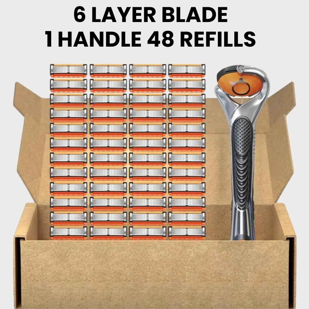 Nahaufnahme des hochwertigen Rasierklingen-Sets; perfekt für die präzise Bartpflege von Männern.