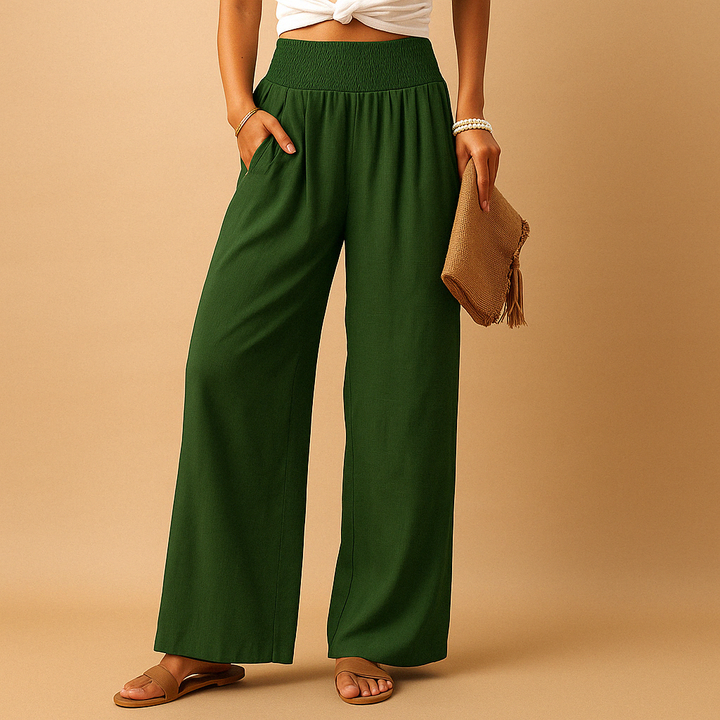 Komfortable Damenhose: luftig, gerader Schnitt, elastischer Bund. Perfekt als Freizeithose und Urlaubshose.