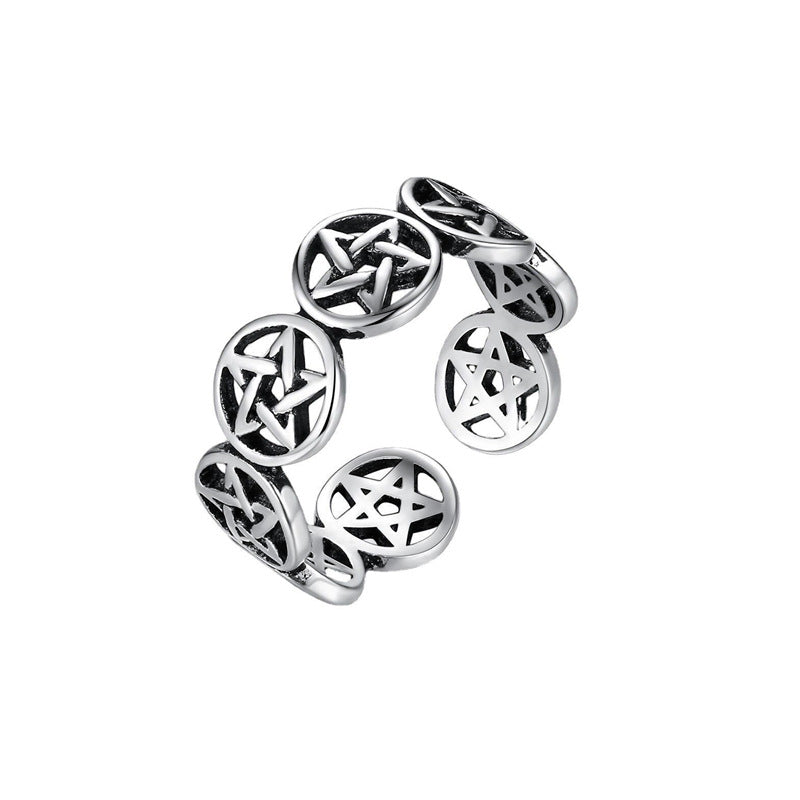 Unisex Tibetischer Pentagramm-Ring aus S925 Silber, symbolisiert Schutz & Harmonie.