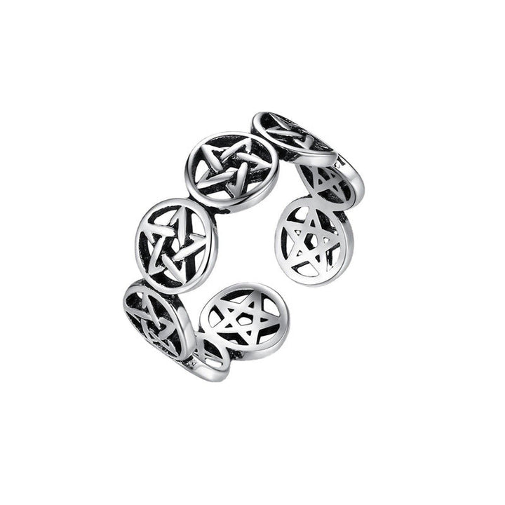 Unisex Tibetischer Pentagramm-Ring aus S925 Silber, symbolisiert Schutz & Harmonie.