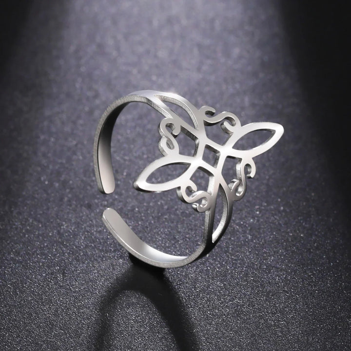 Verstellbarer Unisex Kreuzknoten-Ring, handgefertigt, symbolisiert Stärke & spirituellen Frieden.