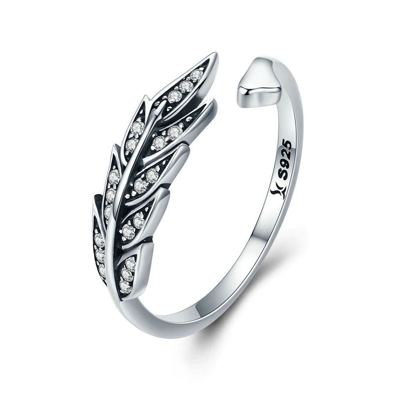 Eleganter, verstellbarer Damen-Silberring mit filigranen Blättern aus Sterlingsilber, hypoallergen.