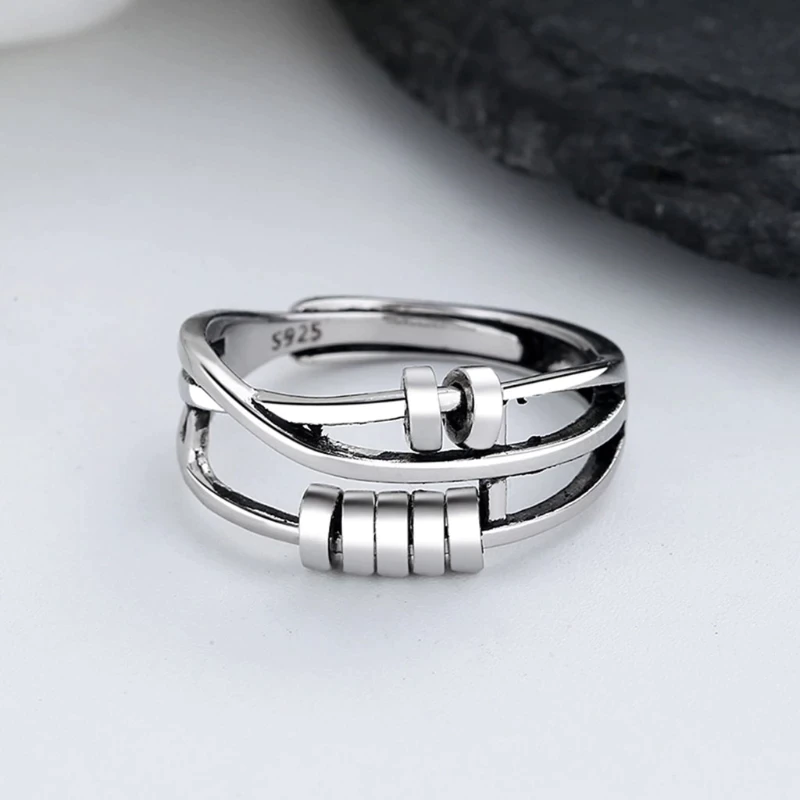 Silberner Unisex Anti-Angst-Spinnerring aus 925 Sterling-Silber für Stressabbau und mehr Konzentration.