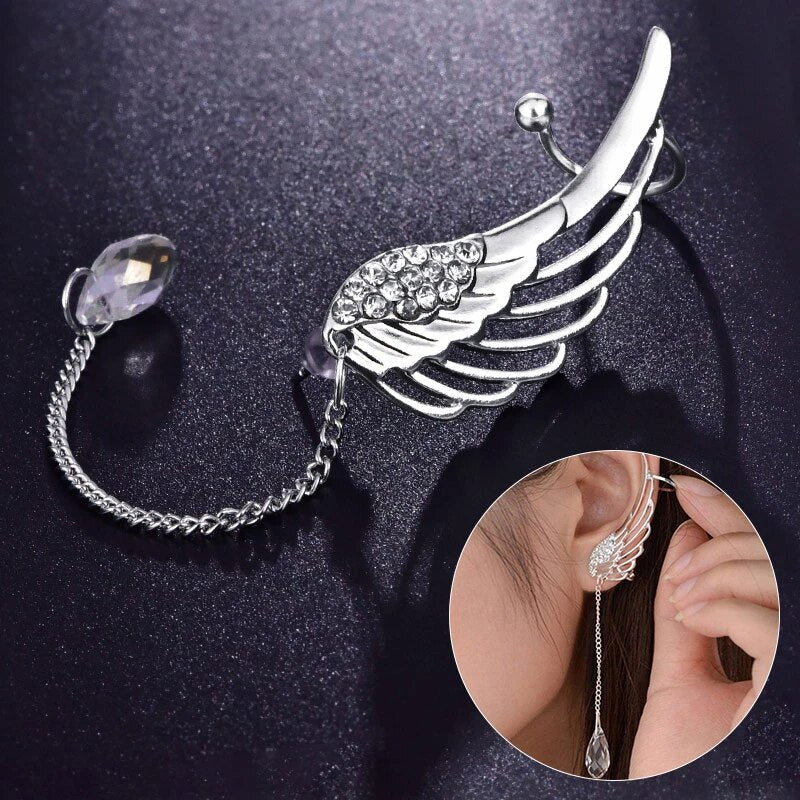 Elegante Damen Engelsflügel Manschetten Ohrringe aus Silber, stilvoller Schutz für jede Frau.