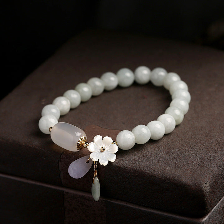 Unisex Glücksarmband mit glänzenden Jadesteinen und mattem Achat. Handgemachtes Naturstein Armband, perfektes Geschenk.