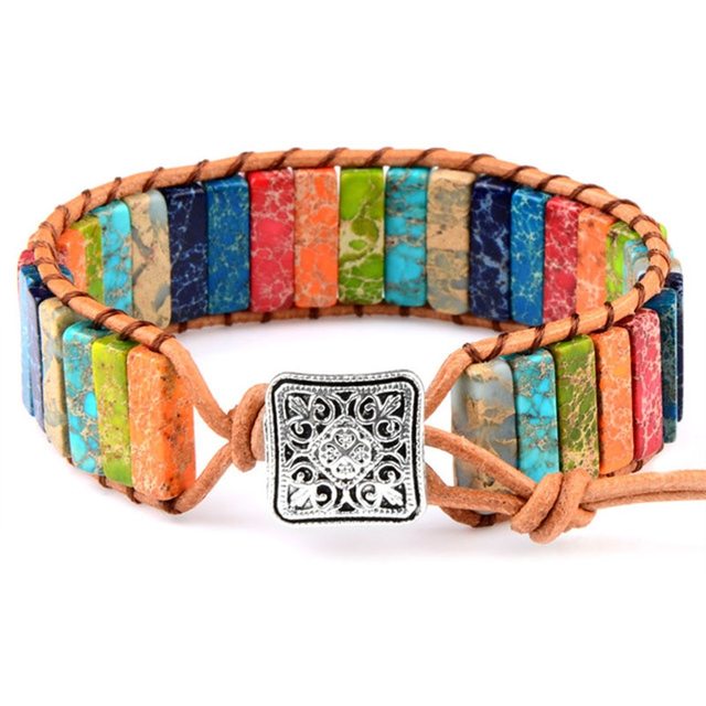 Unisex Regenbogen-Jaspis Armband im tibetischen Stil, Edelstein-Schmuck für Meditation.