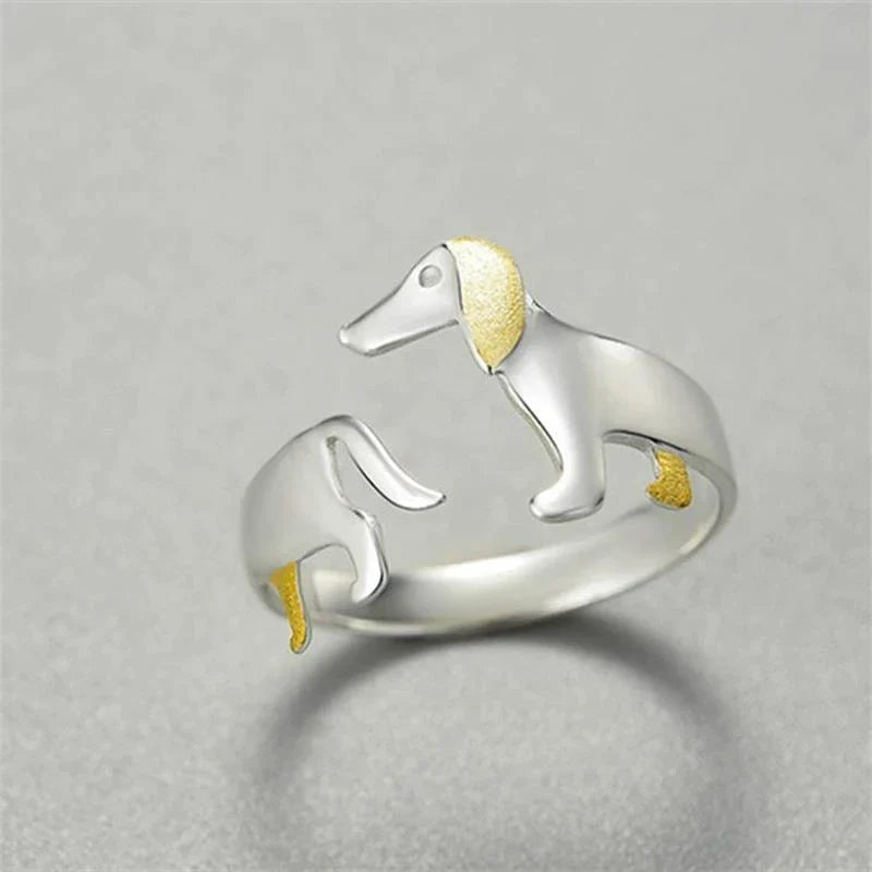 Hochwertiger Silberring mit Dackel, verstellbar, für Damen, einzigartiges Schmuckstück aus 925 Silber.