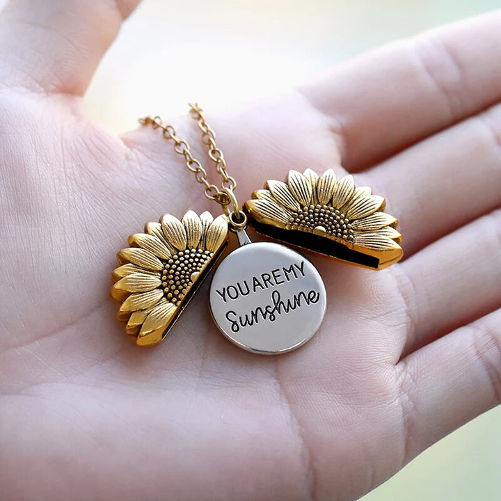 Sonnenblumen-Medaillon-Halskette aus Edelstahl, 'Du bist mein Sonnenschein', sentimentaler Damenschmuck.