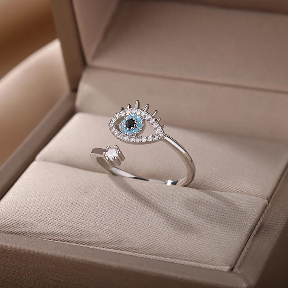 Verstellbarer Teufel-Augen-Ring aus Gold-Edelstahl mit Zirkon, unisex Schutzsymbol & Glücksbringer.