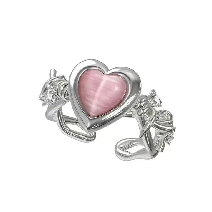 Silberner, verstellbarer Damen Herzring mit Antioxidantien, der Wohlbefinden & Gelassenheit symbolisiert.