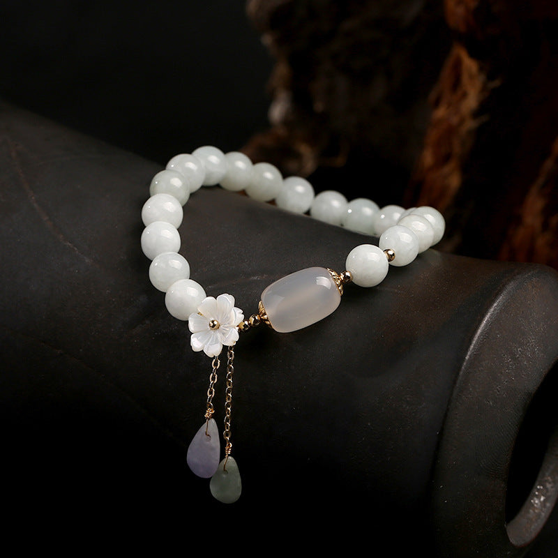 Edles Unisex Glücksarmband aus echtem Jade und beruhigendem Achat. Handgemachtes Edelsteinarmband für positive Energie.