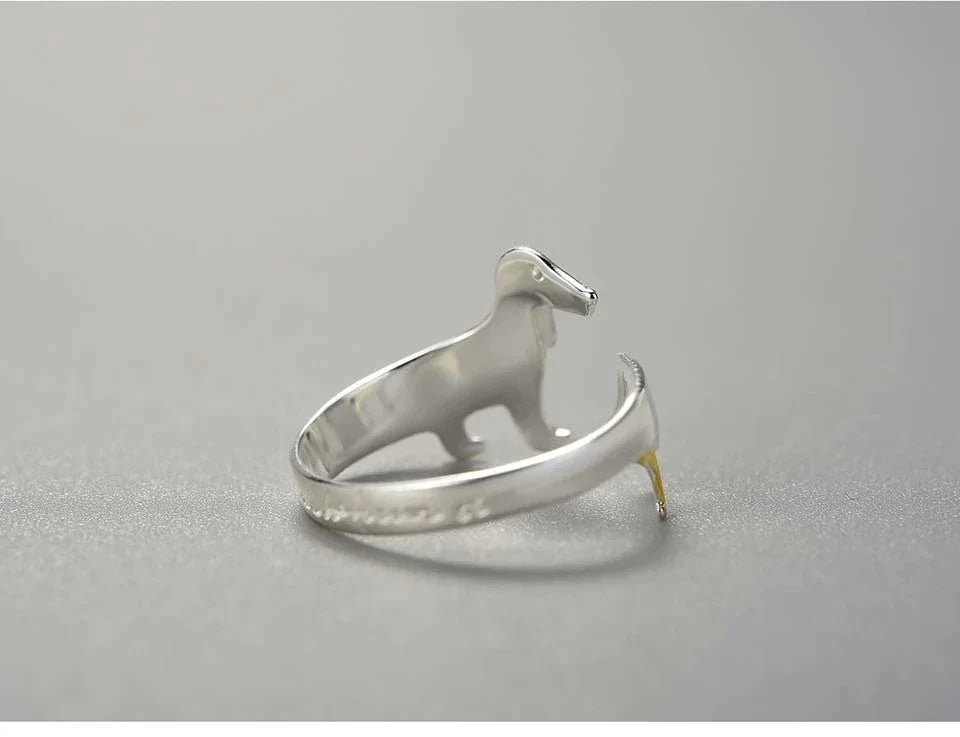 Eleganter Dackel-Silberring, verstellbar, 925 Sterlingsilber, Damenring, ein Must-have für Tierfreunde.