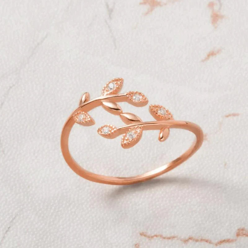 Wachstum & Erneuerung symbolisierender Blattring für Damen. Verstellbarer Schmuck, ideales Geschenk für sie.