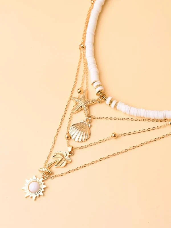 Elegante Damen Edelstahl Seestern Halskette, mehrschichtig. Perfekt für den maritimen Strand-Boho-Look, verstellbar.
