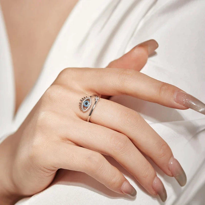 Verstellbarer Teufel-Augen-Ring, Unisex-Schutzschmuck aus Gold-Edelstahl mit Zirkon, Herrenring & Damenring.