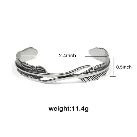 Stylisches unisex Federarmband aus 925er Sterling Silber, individuell verstellbar. Moderner Federschmuck.