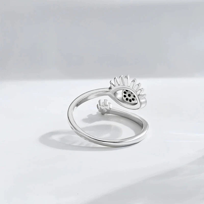 Goldener Teufel-Augen-Ring mit Zirkon, verstellbarer Edelstahlschmuck, unisex Glücksbringer & Schutzsymbol.